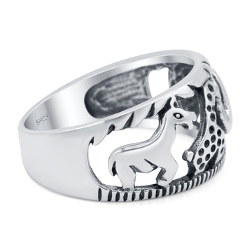 Animals Oxidized Band Solid 925 Sterling Silver Thumb Ring (10mm)